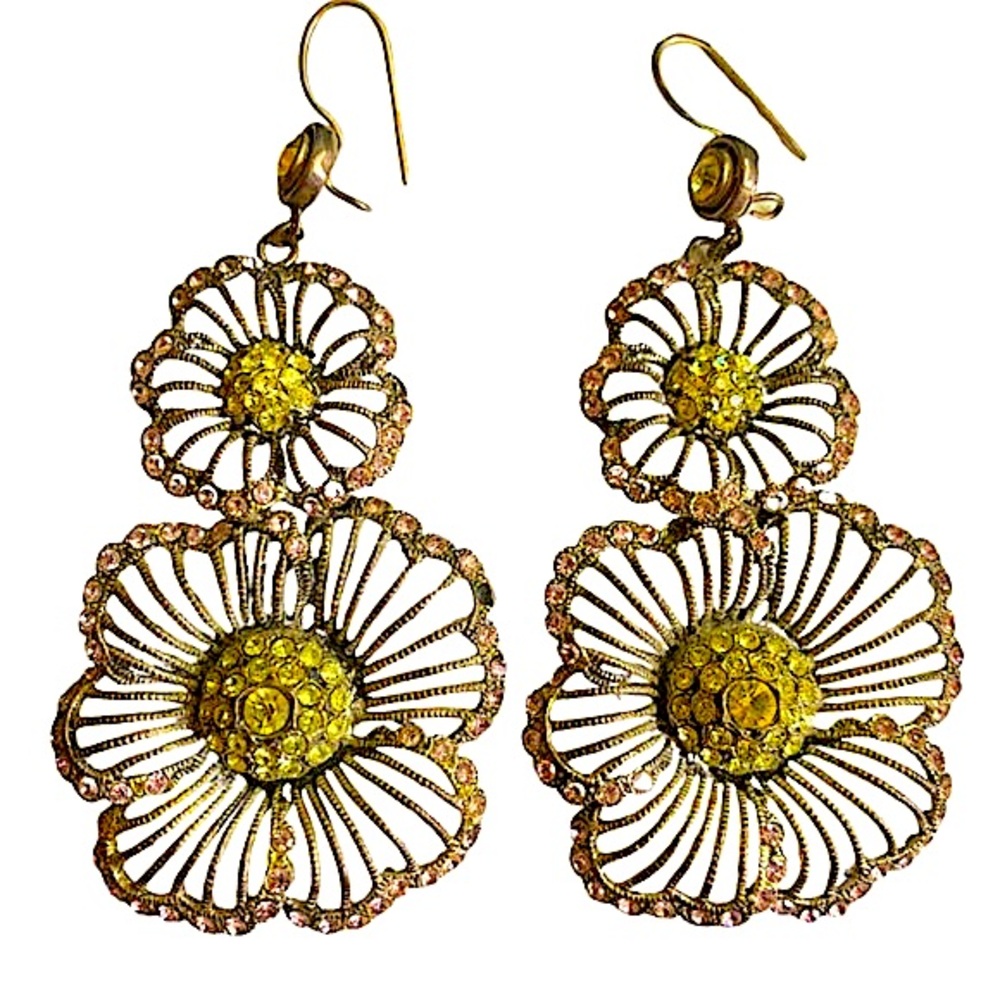 Vintage Boho Flower Crystal Earrings